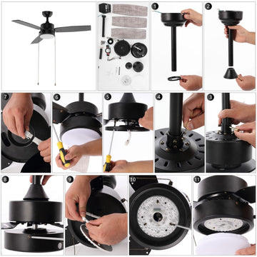 Blair 42" 1-Light Modern Minimalist 3-Speed Iron Height Adjustable Integrated LED Ceiling Fan with Pull Chains - JONATHAN Y